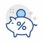 Piggy bank with coin and % graphic